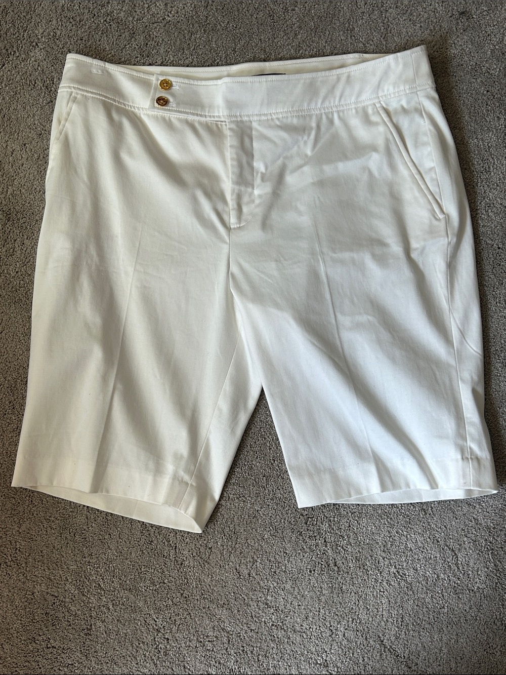 Chaps White Tailored Bermuda Shorts with Gold Buttons Size 14